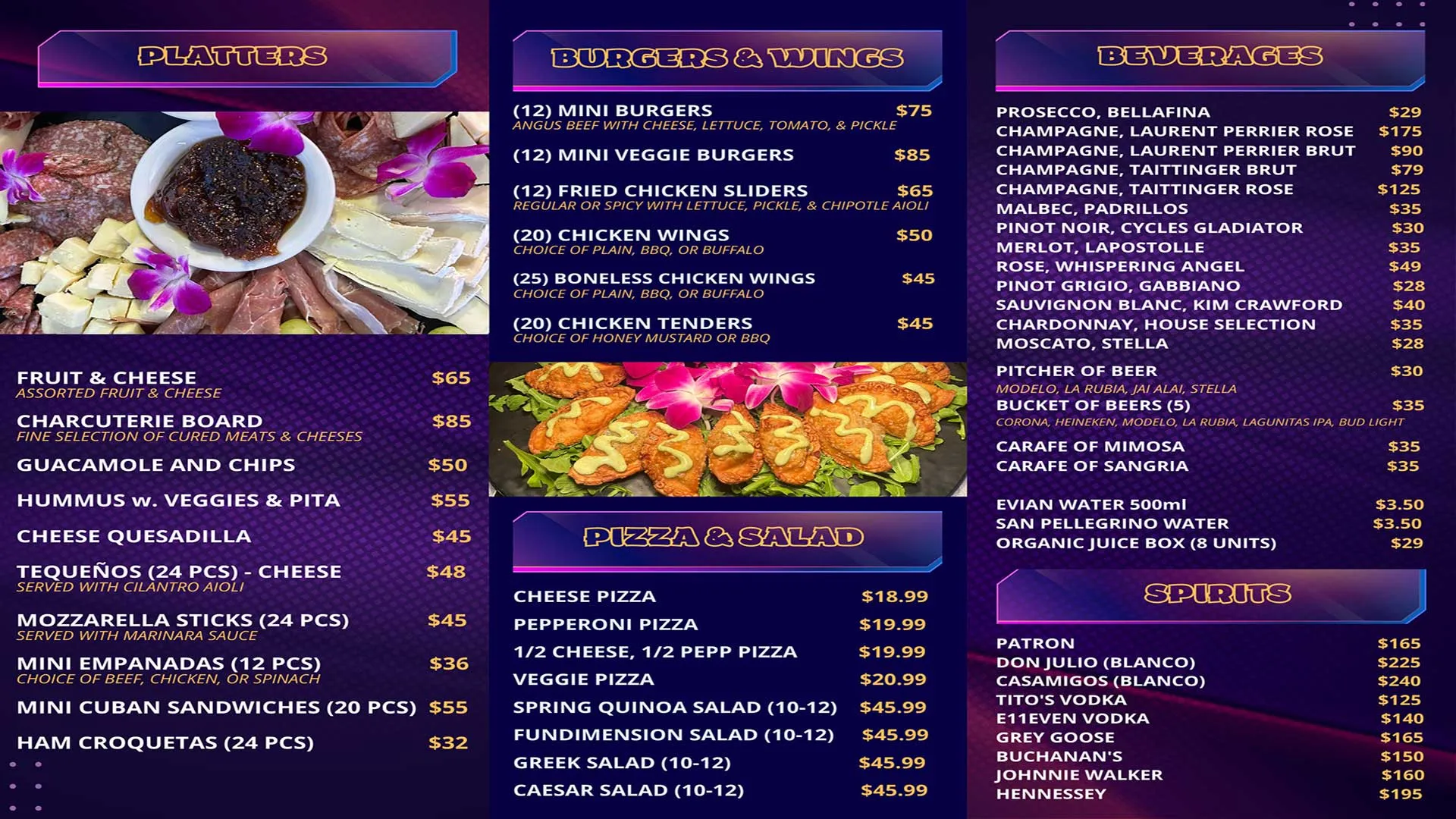 Birthday party Add on Menu for FunDimension